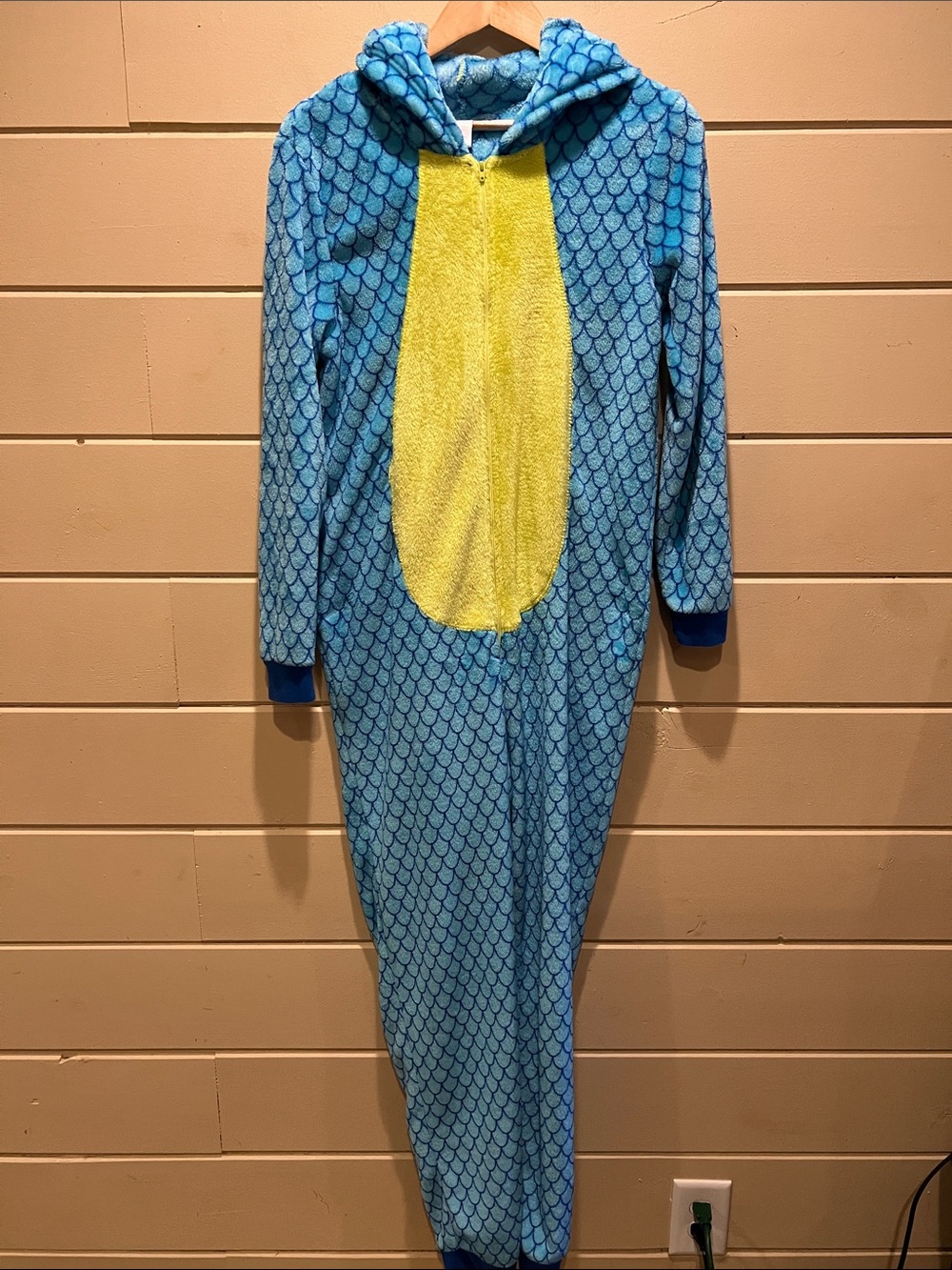 Plush Hooded Onesie with Yellow Zip Front